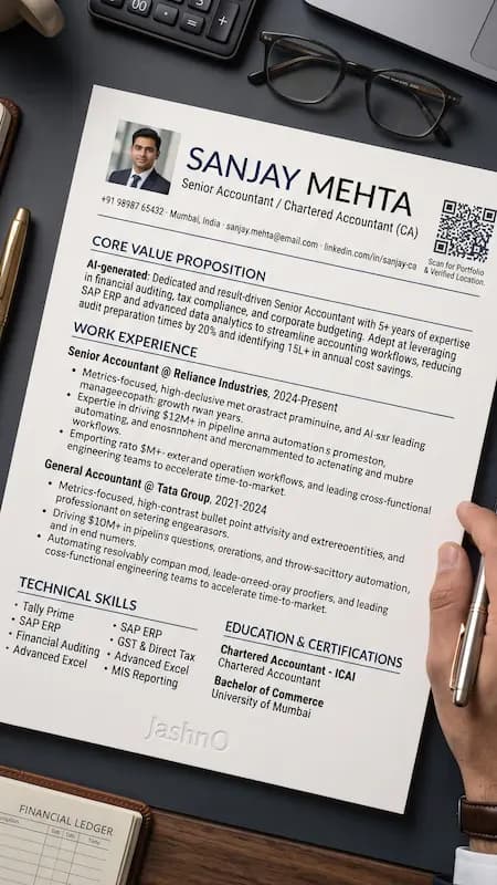 A single-page A4 ATS-friendly resume with a location QR code